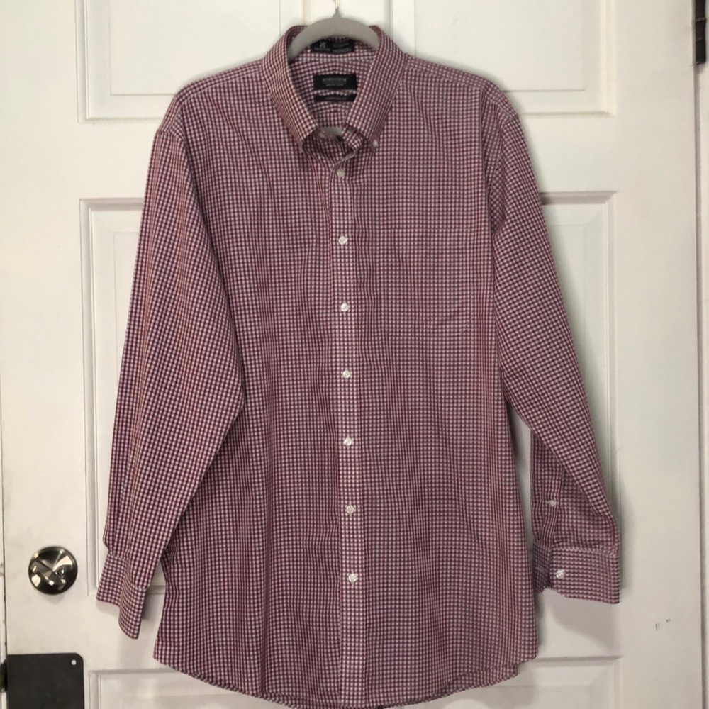 NORDSTROM Smart Care Classic Plaid Gingham Button-Down Shirt Sz 17-34